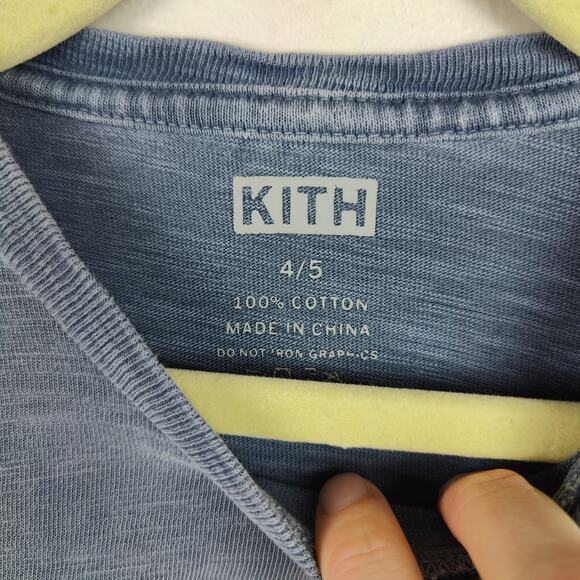 Kith Long Sleeve Pocket Tee Kids 4 5 Faded Blue Logo Graphic Crewneck Cotton - Picture 5 of 7